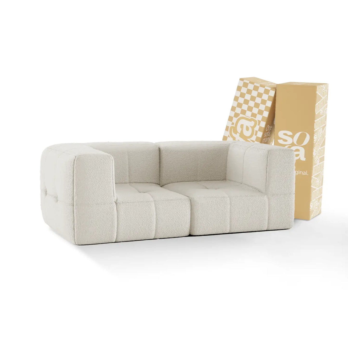 Sofá na Caixa modular 2 lugares 2 braços em Boucle - Linho
