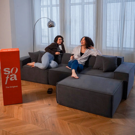 Sofá na Caixa Pelion 3 lugares + 1 chaises em Boucle - Cinza