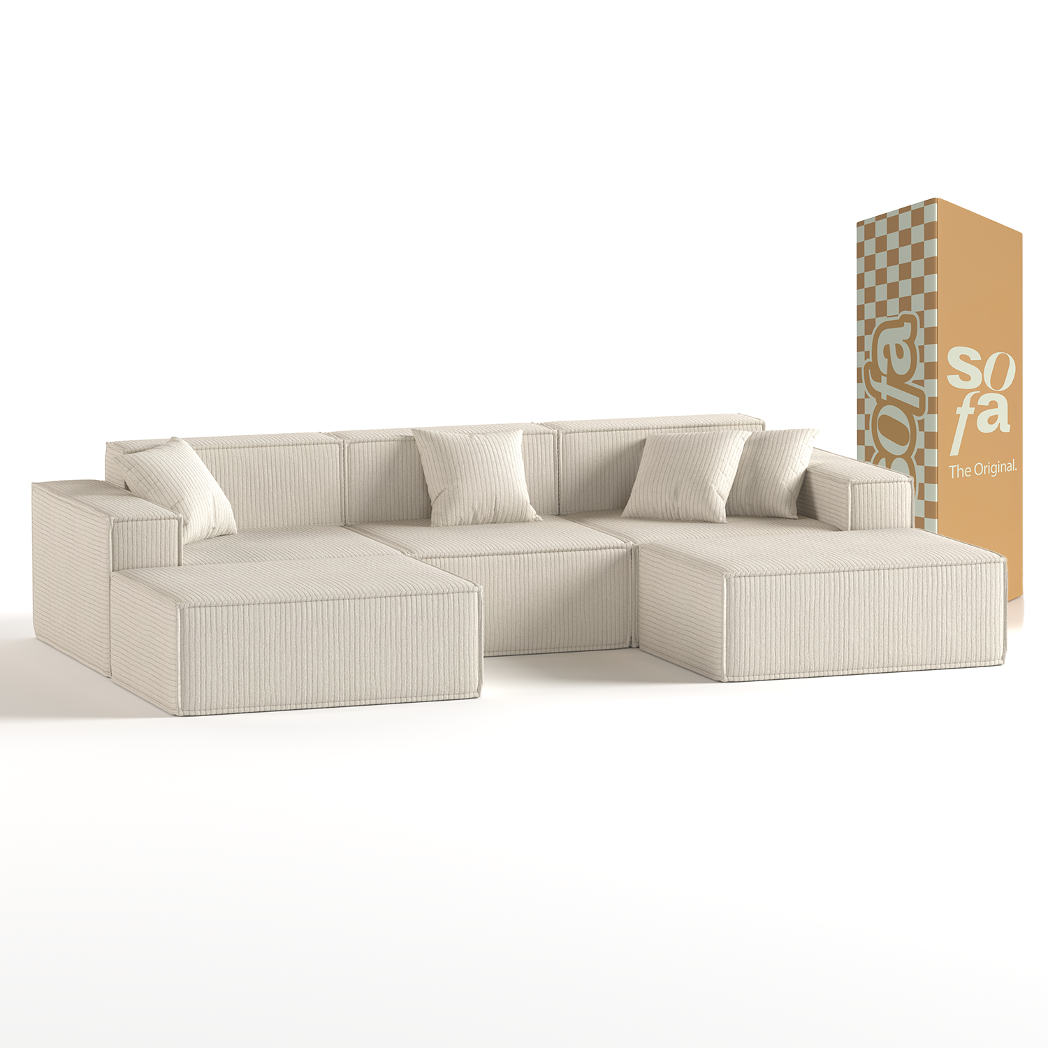 Sofá na Caixa Pelion 3 lugares + 2 chaises em Boucle - Linho