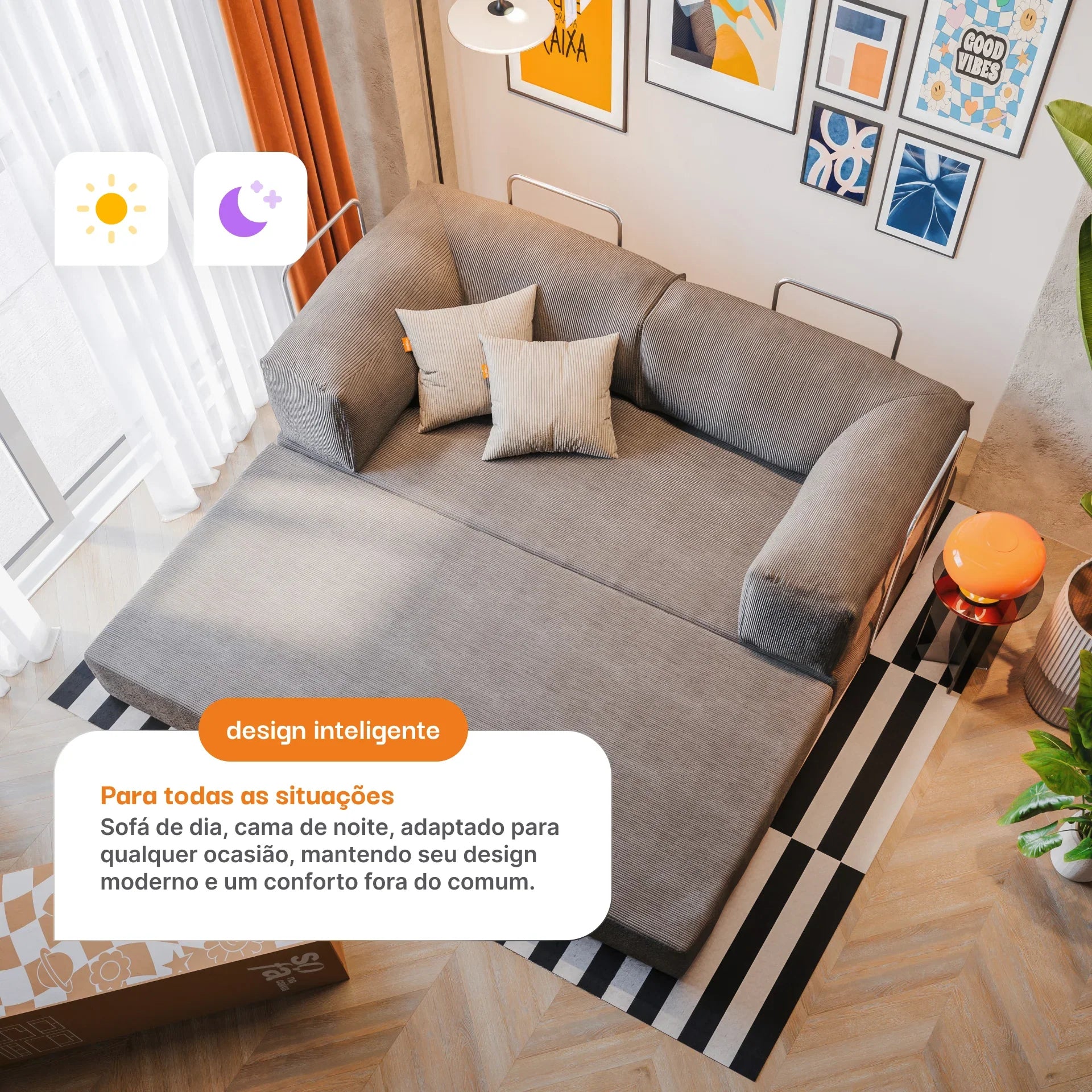 Sofá na Caixa Bloom Sofa Cama Corduroy - Cinza