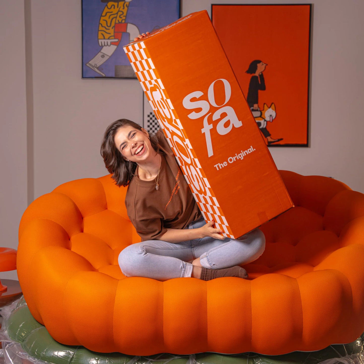 Sofá na Caixa cosmo 3 lugares em Boucle - Laranja
