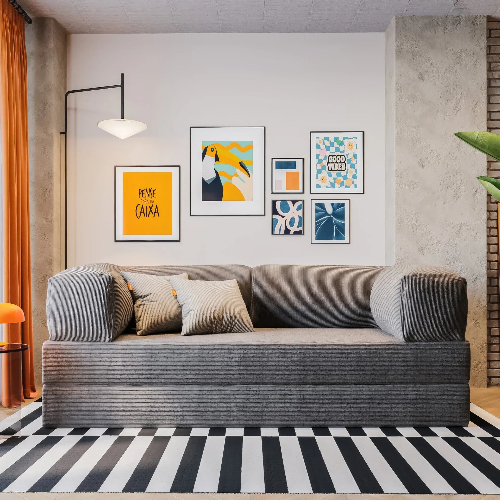 Sofá na Caixa Bloom Sofa Cama Corduroy - Cinza