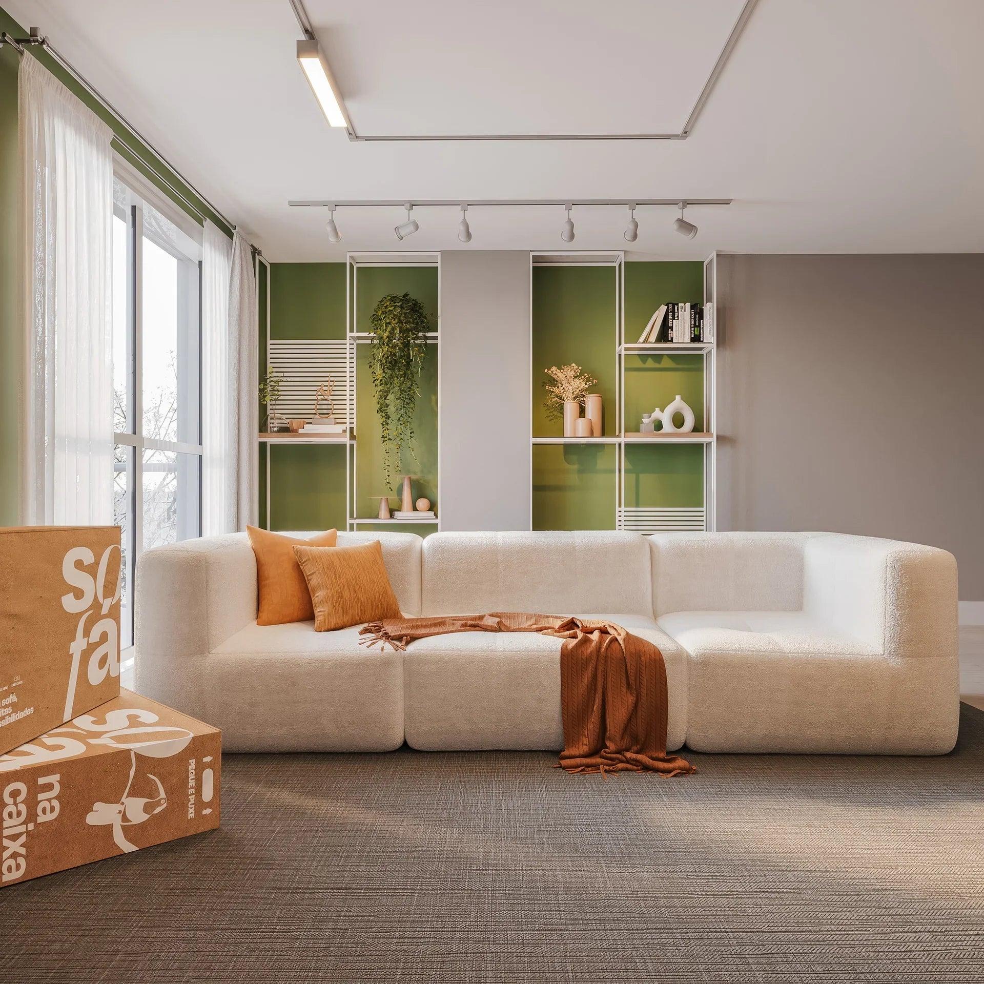 Sofá na Caixa modular 3 seats 2 arms in Boucle - Linen