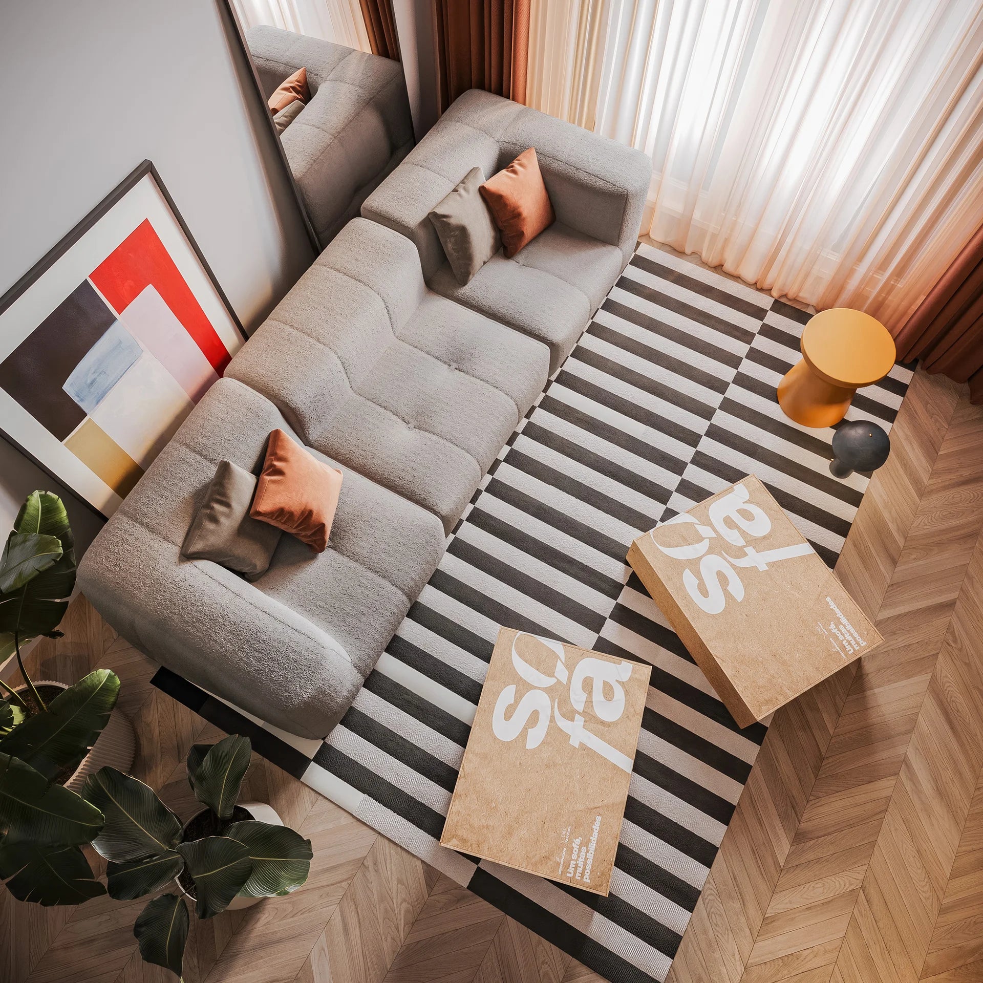 Sofá na Caixa modular 3 seats 2 arms in Boucle - Gray
