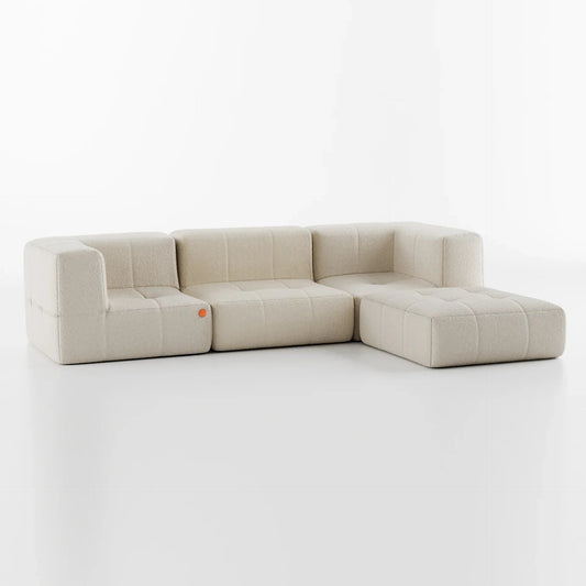 Sofá na Caixa modular 3-lugares em Bouclé 2 braço com Chaise - Linho