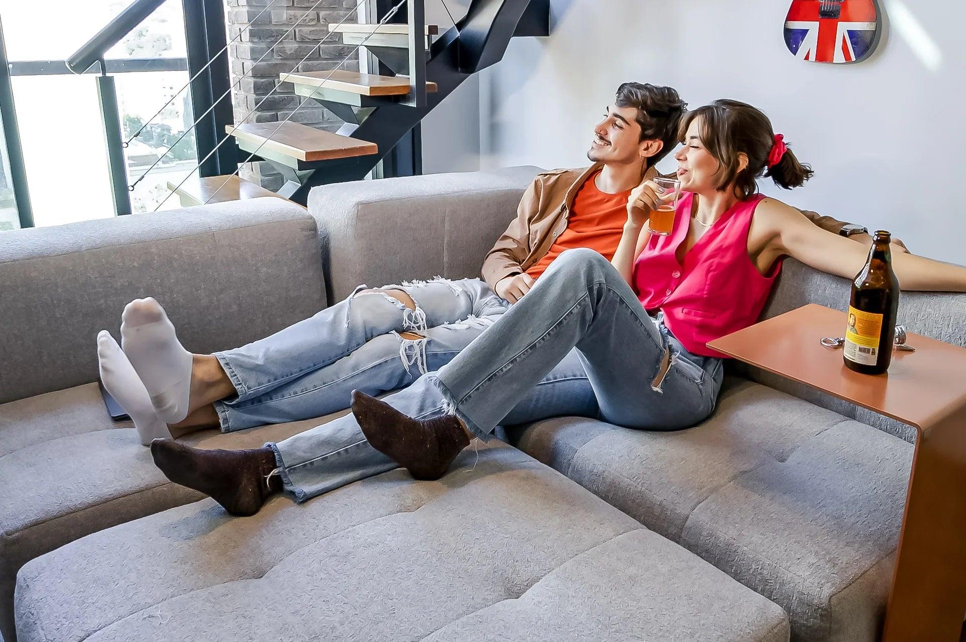 Sofá na Caixa modular 2 lugares 2 braços em Boucle - Cinza
