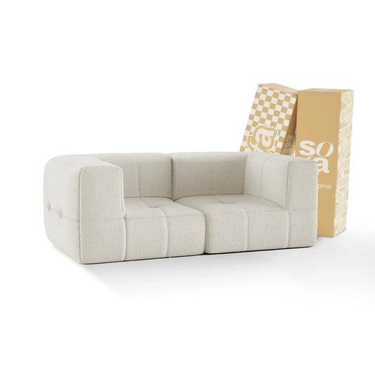 Sofá na Caixa modular 2 lugares 2 braços em Boucle - Linho