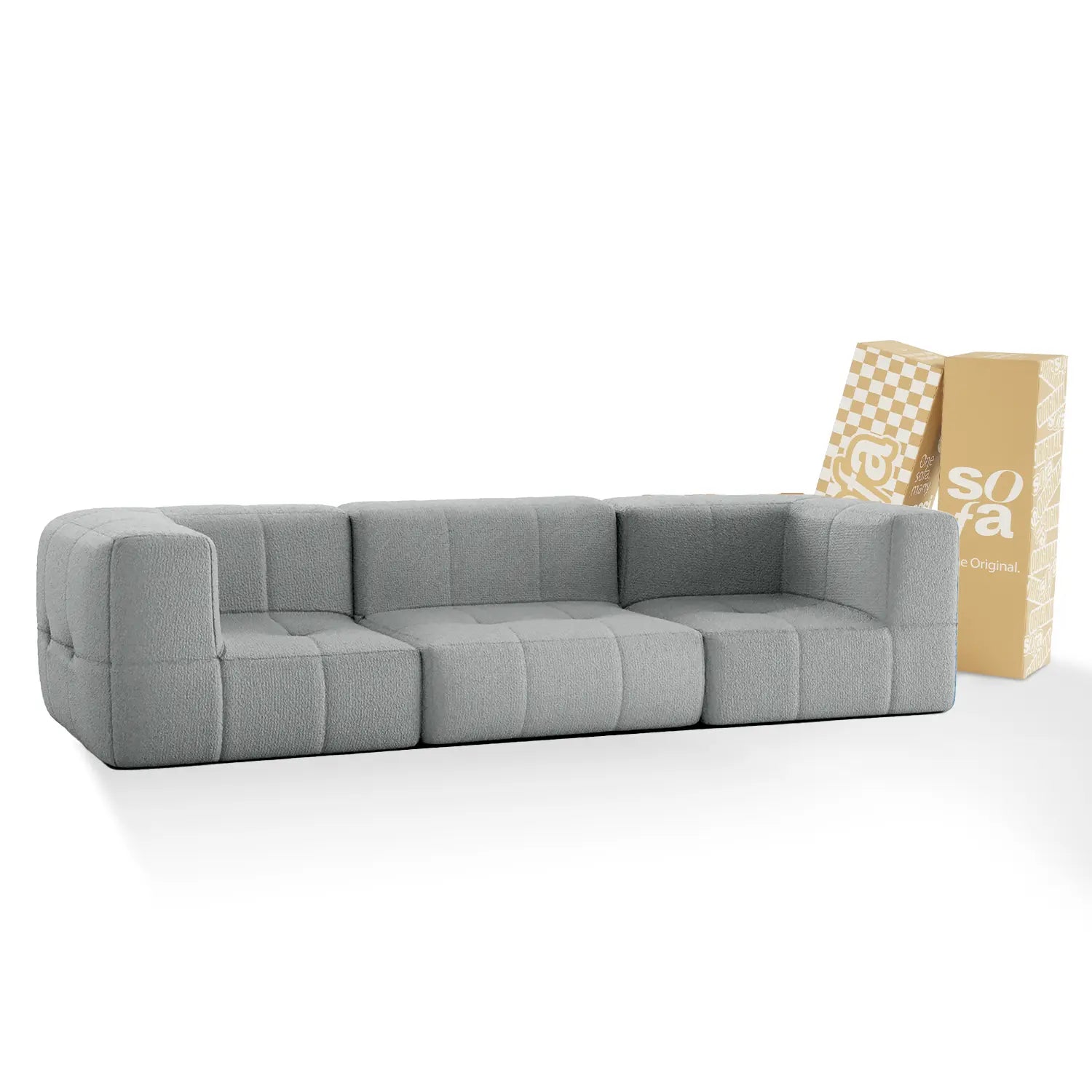 Sofá na Caixa modular 3 seats 2 arms in Boucle - Gray