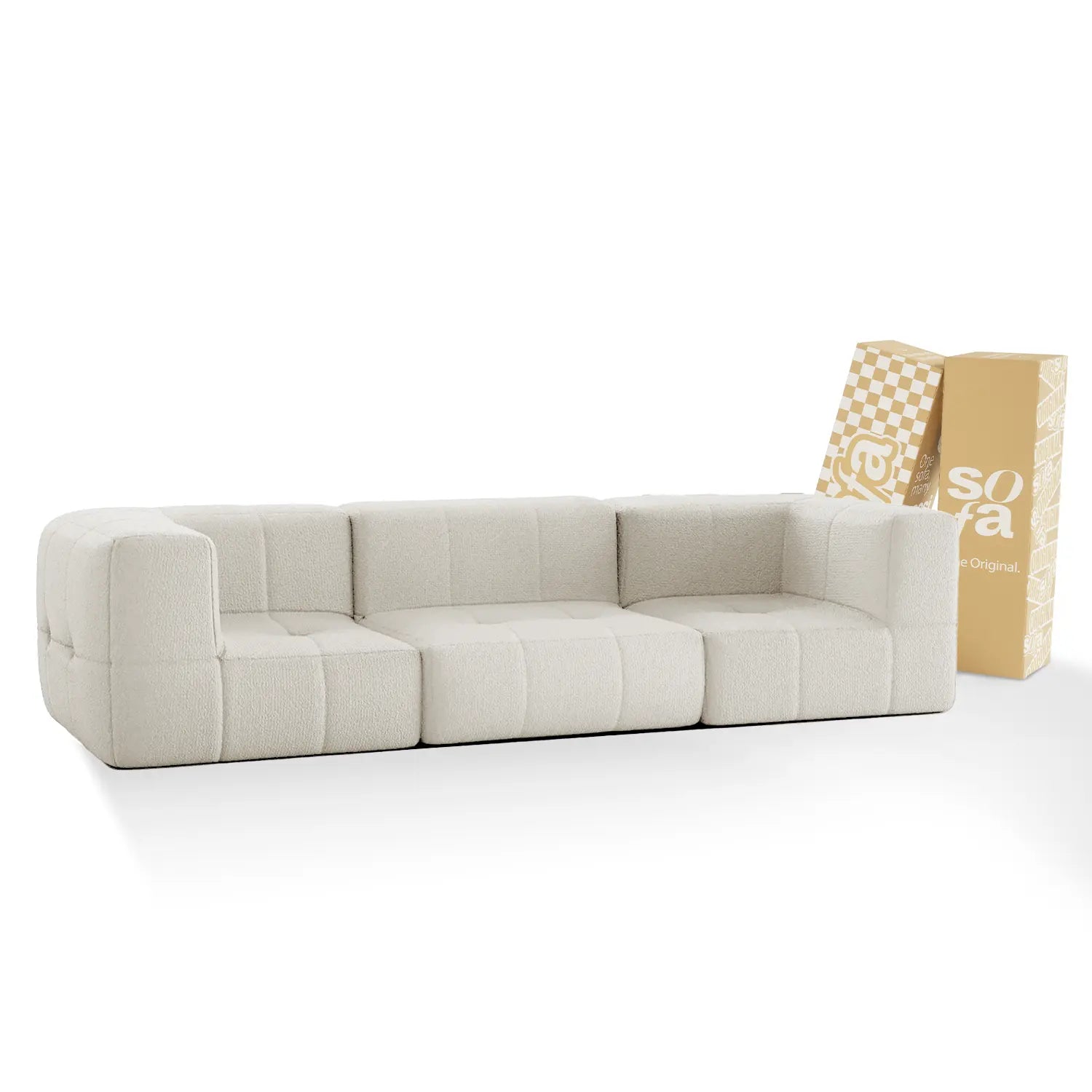 Sofá na Caixa modular 3 seats 2 arms in Boucle - Linen