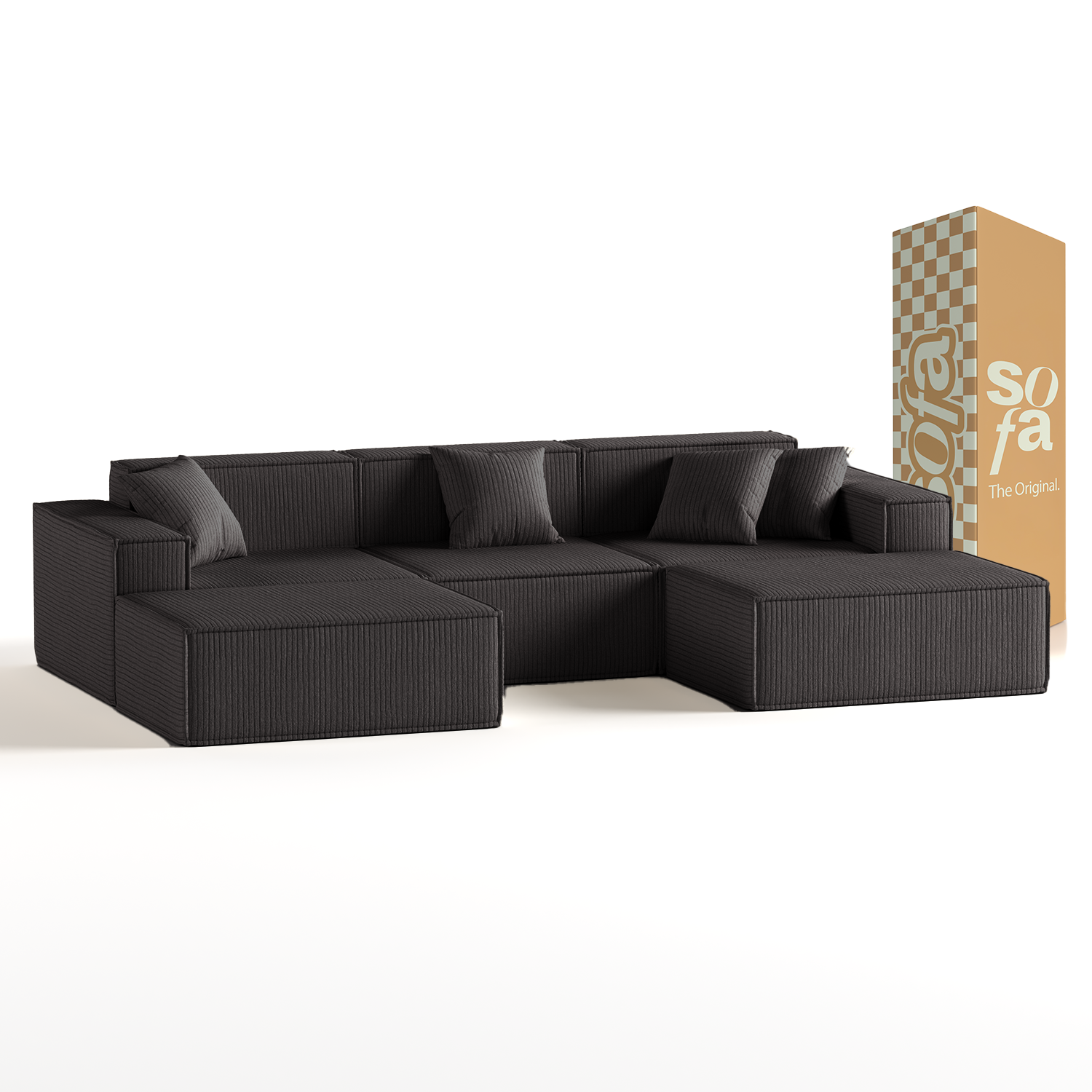 Sofá na Caixa Pelion 3 lugares + 2 chaises em Boucle - Cinza