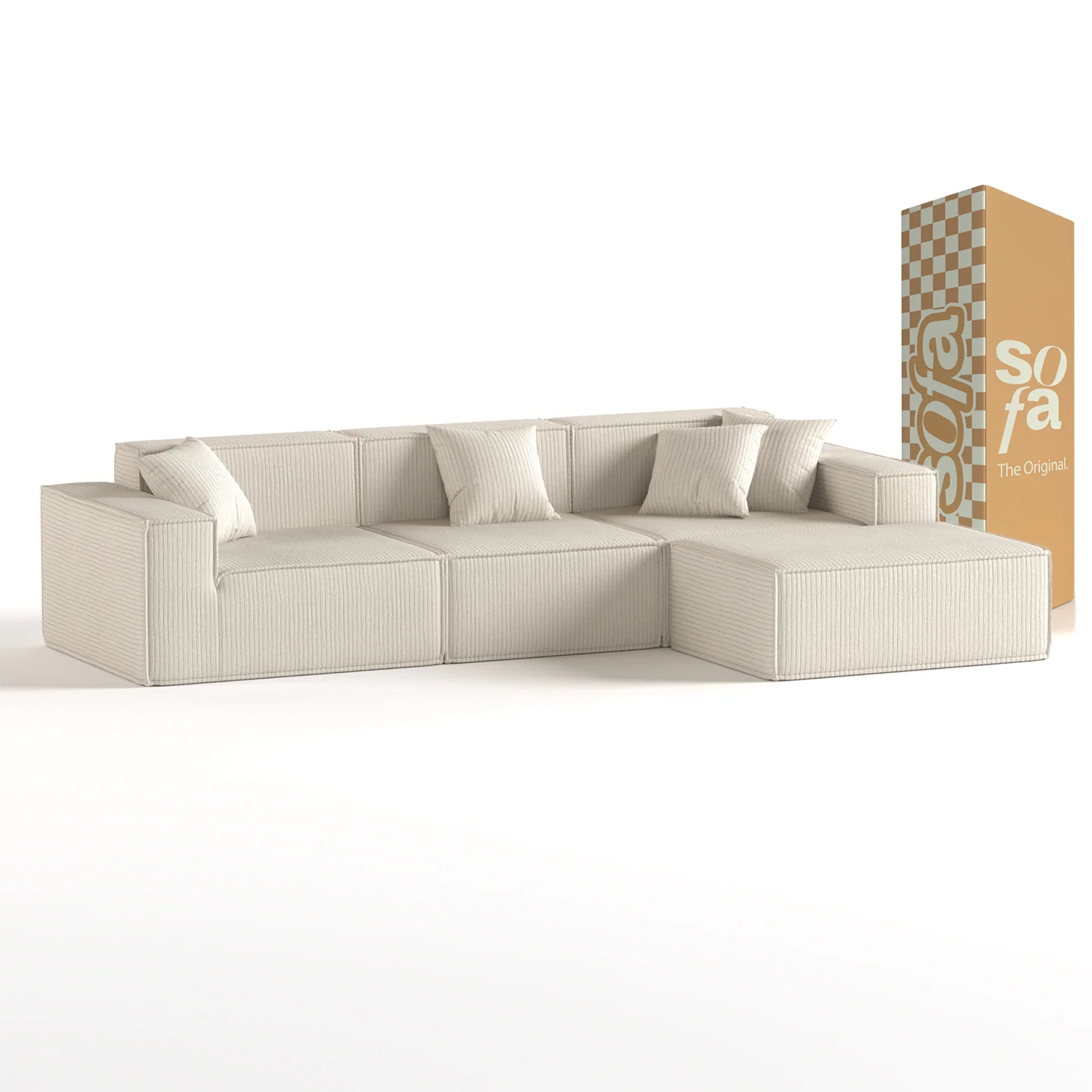 Sofá na Caixa Pelion 3 lugares + 1 chaises em Boucle - Linho