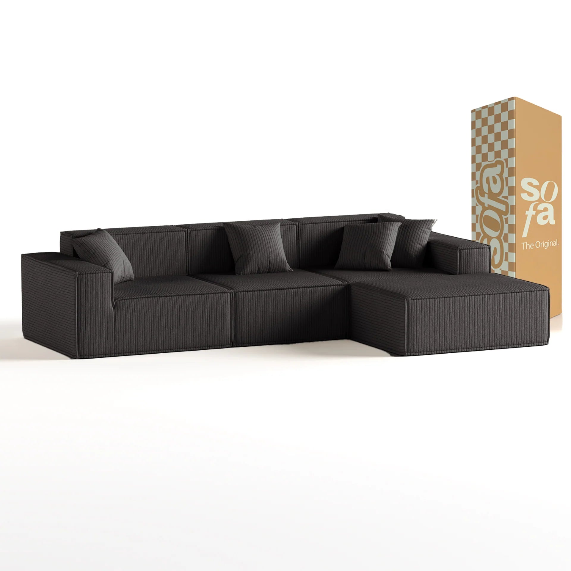 Sofá na Caixa Pelion 3 lugares + 1 chaises em Boucle - Cinza