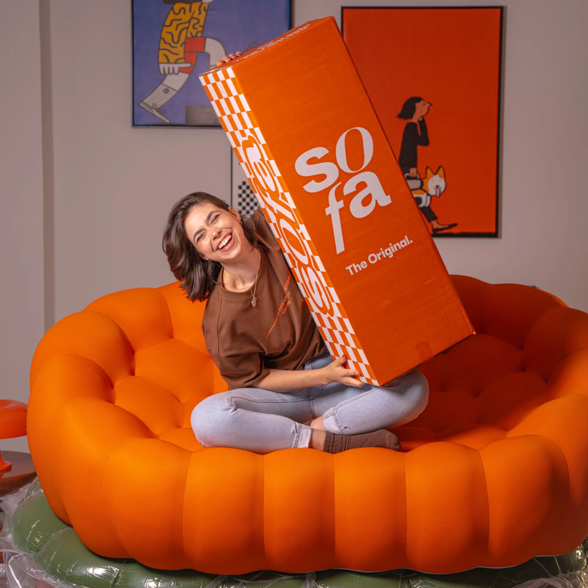 Sofá na Caixa cosmo 3 lugares em Boucle - Laranja