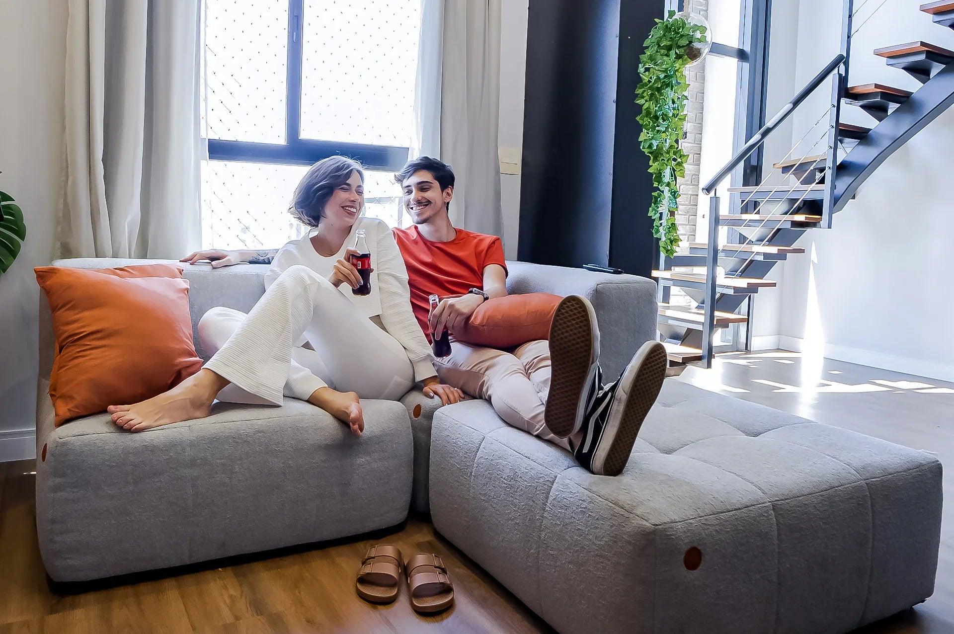 Sofá na Caixa modular 2 lugares 2 braços em Boucle - Cinza